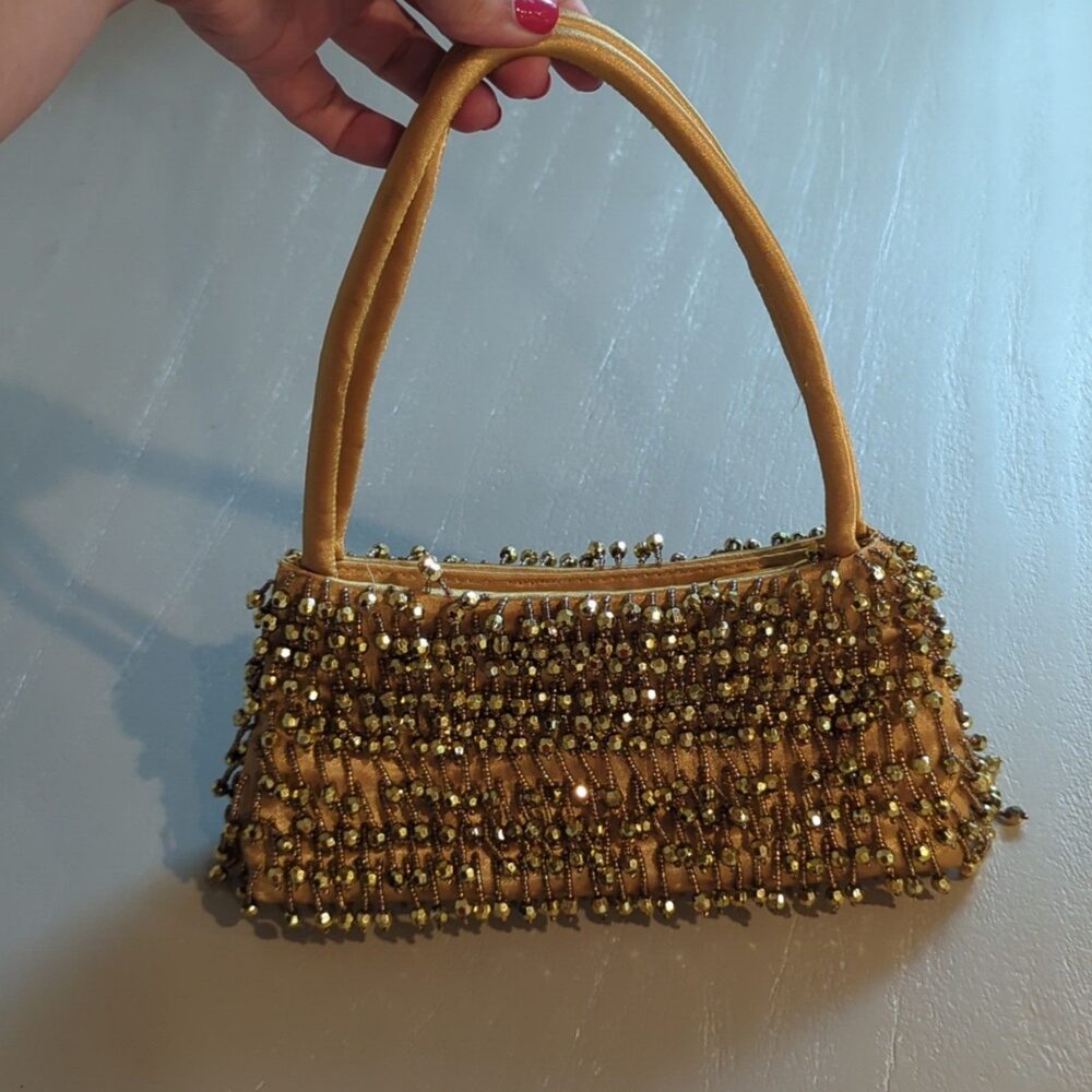 Fellini Gold Beaded Evening Handbag